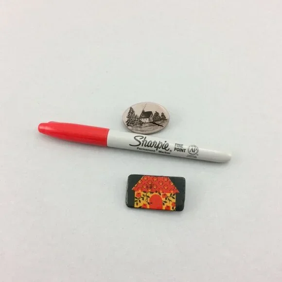 2 Handmade House Cottage Themed Brooches Pins Countryside Wood Clay Cottagecore - Picture 12 of 12